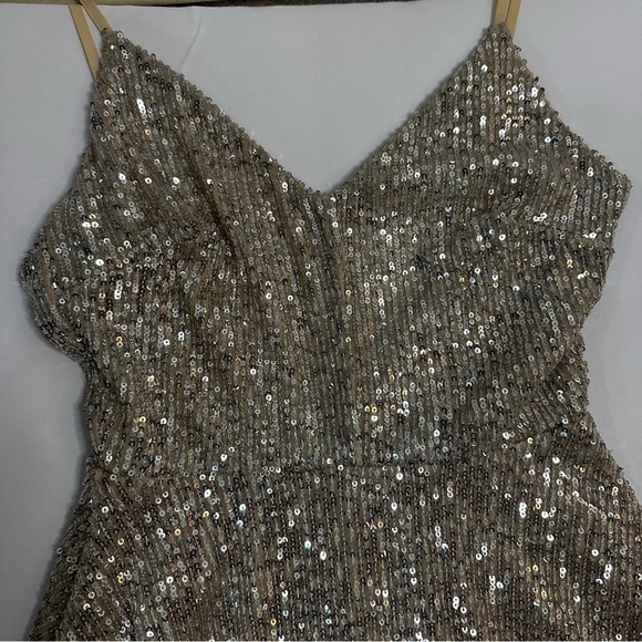 Lulus XS Gold Sequin Fit & Flare Mini Dress Sparkly Party Cocktail - Picture 6 of 16